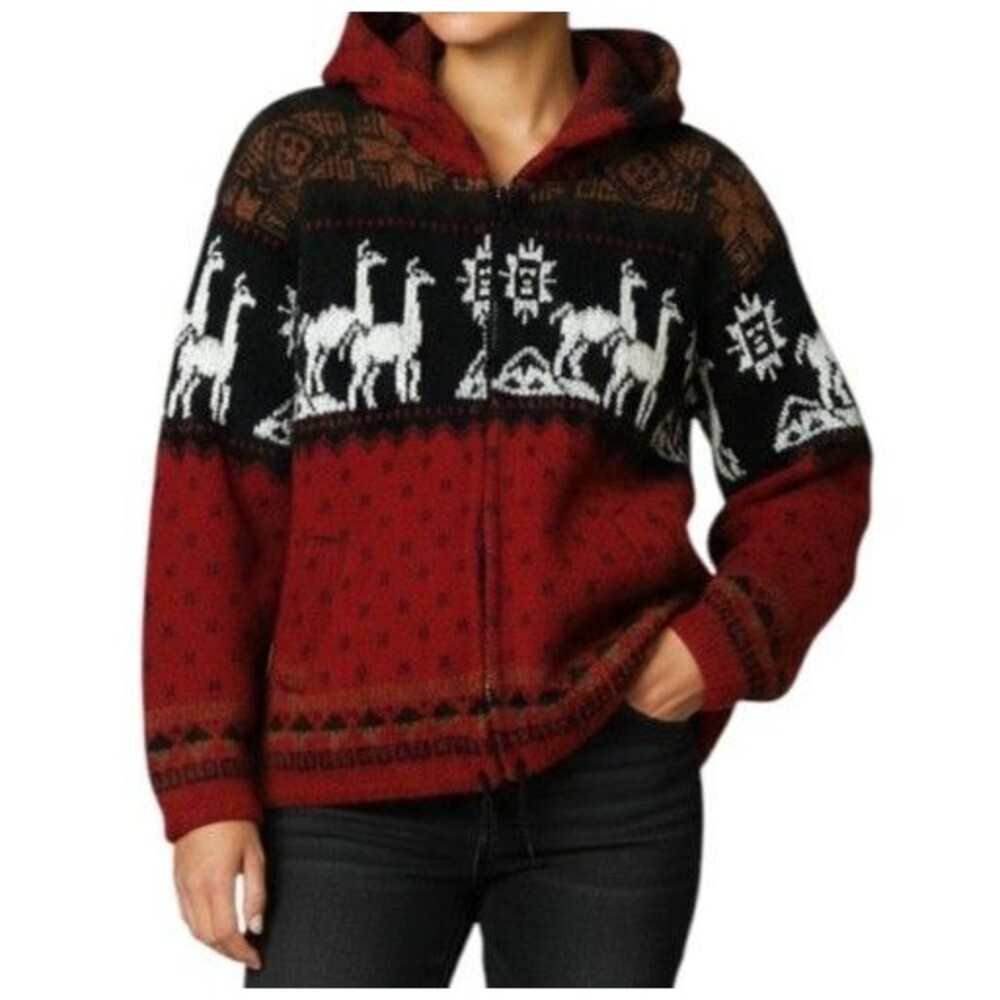Andino Artesanias Alpaca Wool Sweater Womens Small Hand Crafted  Hooded Jacket